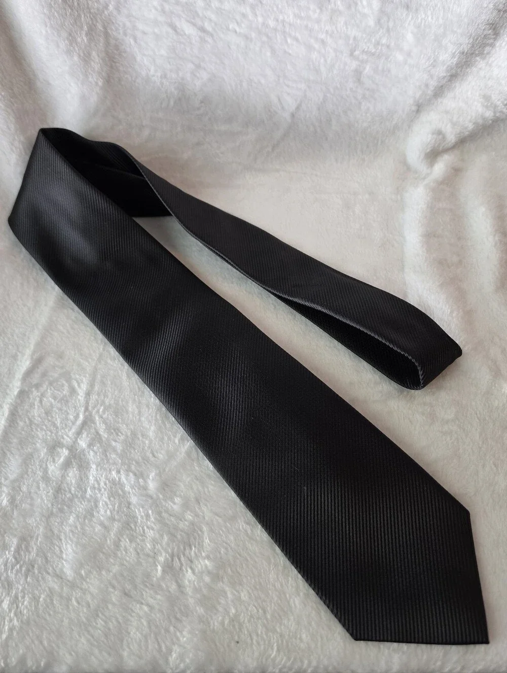 Geoffrey Beene Solid Black Diagonal Ribbed Tie